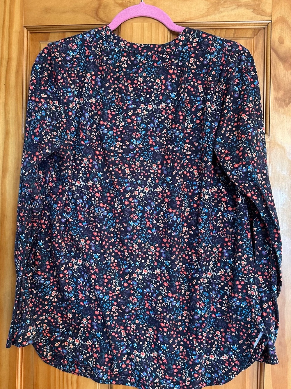 Dark Navy Floral Long Sleeve Blouse, Size M